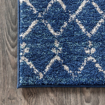 Moroccan Hype Boho Vintage Diamond Area Rug Blue/White